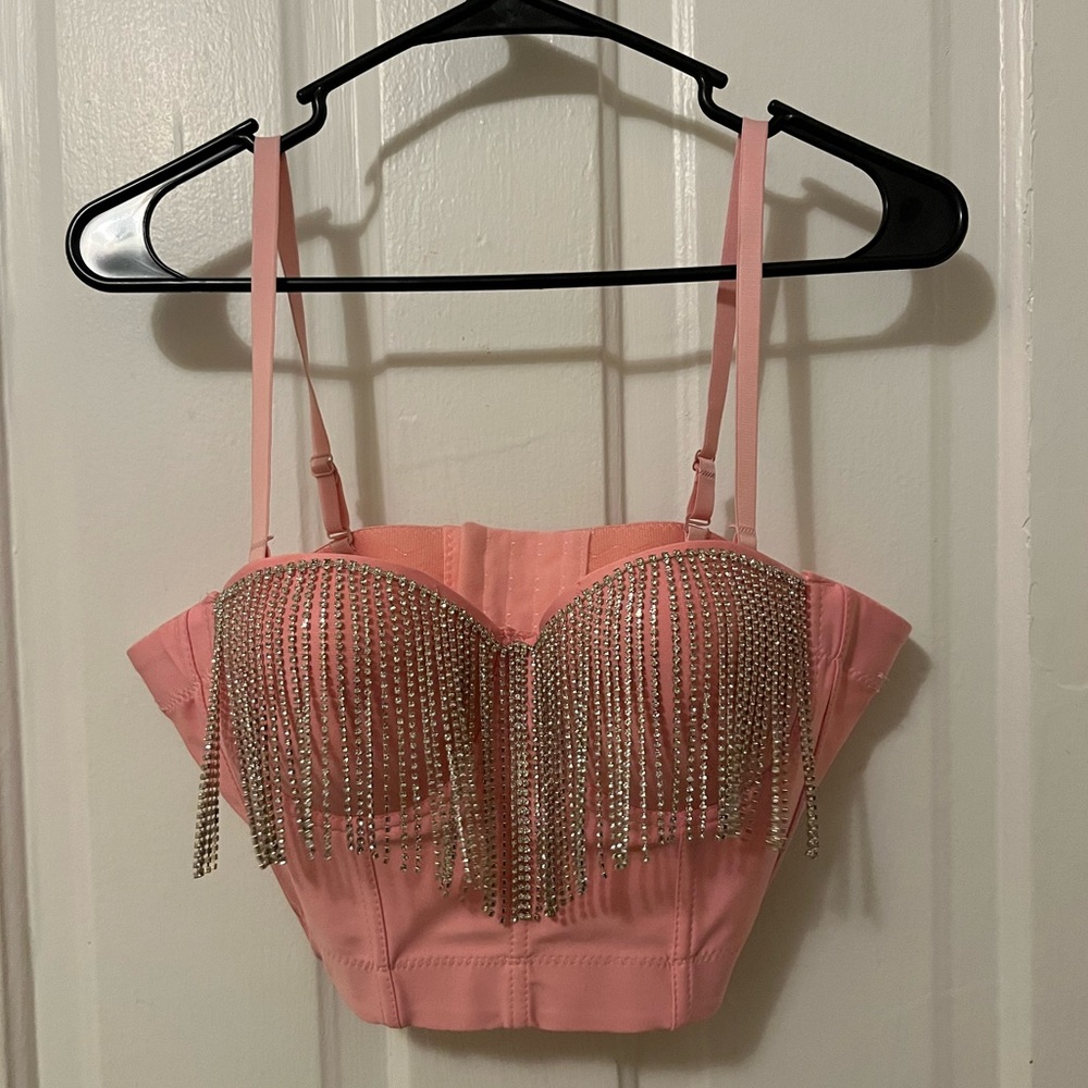 Rhinestone Chain Fringe Trim Bustier Cami Top
